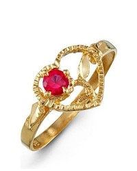 VistaBella Red Open Heart Cz 14k Yellow Gold Fashion Ring