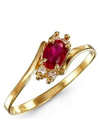 VistaBella Red Oval Round White Cz 14k Yellow Gold Ring