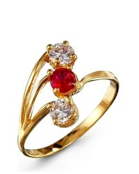 VistaBella Round Red White Cz Fancy 14k Yellow Gold Ring