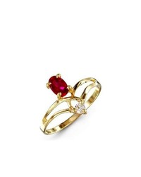 VistaBella Round White Oval Red Cz Polished 14k Yellow Gold Ring