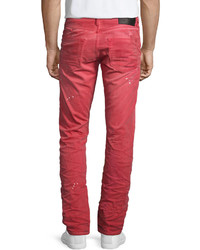 PRPS Demon Distressed Denim Slim Straight Jeans Red