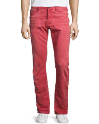 PRPS Demon Distressed Denim Slim Straight Jeans Red