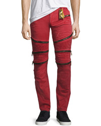 Robin's Jeans Distressed Zipper Moto Jeans Red