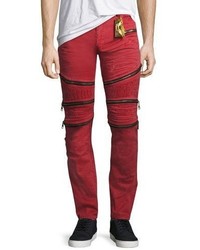 Robin's Jeans Distressed Zipper Moto Jeans Red
