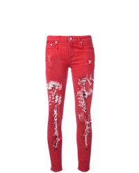 red distressed skinny jeans