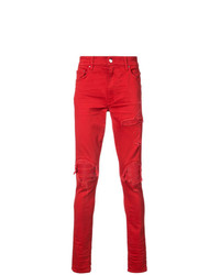 mens red distressed jeans