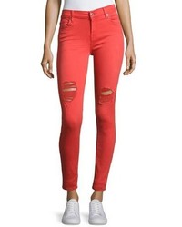 7 For All Mankind The Ankle Distressed Skinny Jeans Red