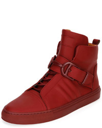 Bally Heilwing Rubberized Leather High Top Sneaker Dark Red