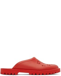 Gucci Red Rubber Gg Slip On Loafers