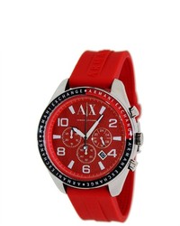 Armani Exchange Ax1252 Red Rubber Quartz Watch With Red Dial