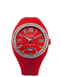 Boxer Milano Zircons Roman Numerals Luminous Red Extra Soft Rubber Date Watch