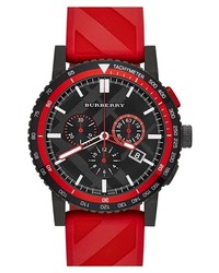 Burberry Chronograph Rubber Strap Watch 42mm Red