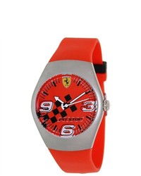 Ferrari Fw01 Red Rubber Analog Quartz Watch With Red Dial
