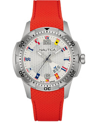 Nautica Red Silicone Strap Watch 43mm Nad13513g