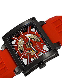 Stuhrling Original Stuhrling Sthrling Original Red Silicone Strap Square Skeleton Automatic Watch