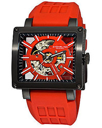 Stuhrling Original Stuhrling Sthrling Original Red Silicone Strap Square Skeleton Automatic Watch