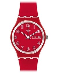 Swatch Poppy Field Quartz Plastic And Silicone Casual Watch Colorred