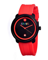 Crayo Unisex Fresh Red Rubber Strap Watch With Date Cracr0309