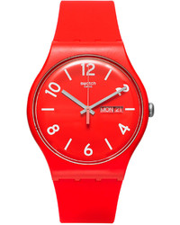 Swatch Unisex Swiss Backup Red Light Rose And Red Layered Silicone Strap Watch 41mm Suor705