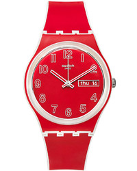 Swatch Unisex Swiss Poppy Field White And Red Silicone Strap Watch 34mm Gw705