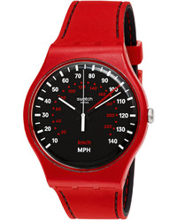 Swatch Unisex Swiss Red Brake Black And Red Double Layer Silicone Strap Watch 41mm Suor104