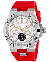 Vince Camuto Vc1010rdsv The Master Silver Tone Multi Function Red Silicone Strap Watch