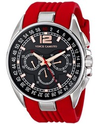 Vince Camuto Vc1052rdsv The Traveler Silver Tone Multi Function Red Silicone Strap Watch