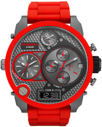 Diesel Watch Analog Digital Red Silicone Wrapped Stainless Steel Bracelet 57mm Dz7279