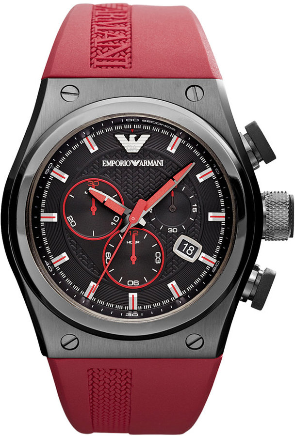 Emporio Armani Watch Chronograph Red Rubber Strap 48x44mm Ar6105, $545 |  Macy's | Lookastic