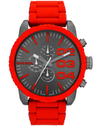 Diesel Watch Chronograph Red Silicone Wrapped Stainless Steel Bracelet 52mm Dz4289