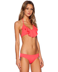 Shoshanna Neon Ruby Flounce Sporty Bikini Top