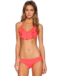 Shoshanna Neon Ruby Flounce Sporty Bikini Top