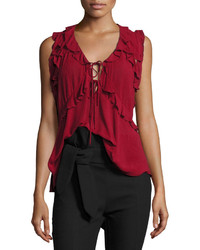 IRO Azna Ruffled Tie Front Blouse Top Red