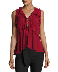 IRO Azna Ruffled Tie Front Blouse Top Red