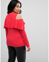 Asos Curve Curve Top With Cold Shoulder Ruffle Detail