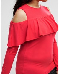 Asos Curve Curve Top With Cold Shoulder Ruffle Detail
