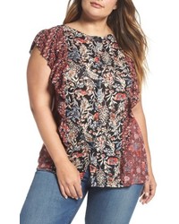 Lucky Brand Plus Size Mixed Print Ruffle Top