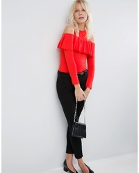 Asos Top With Cold Shoulder Ruffle Detail