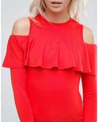 Asos Top With Cold Shoulder Ruffle Detail