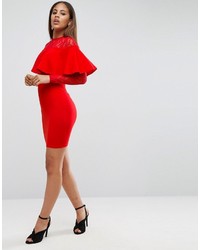 Asos Tall Asos Tall Ruffle Front Lace Mix Bodycon Mini Dress