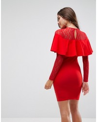 Asos Ruffle Front Lace Mix Bodycon Mini Dress