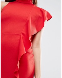 Asos Valentine Red Ruffle Side Midi Bodycon Dress