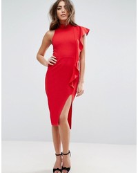 Asos Valentine Red Ruffle Side Midi Bodycon Dress