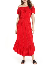 Red Ruffle Chiffon Midi Dress