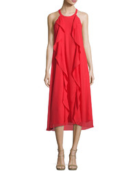 Donna Ricco Sleeveless Ruffle Chiffon Midi Dress Red