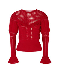Red Ruffle Crew-neck Sweater