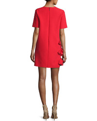 MSGM Ruffle Front Short Sleeve Crepe Dress Red