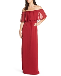 WAYF Off The Shoulder Ruffle Popover Gown