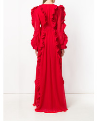 MSGM Plunge Neck Ruffled Gown