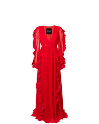 MSGM Plunge Neck Ruffled Gown